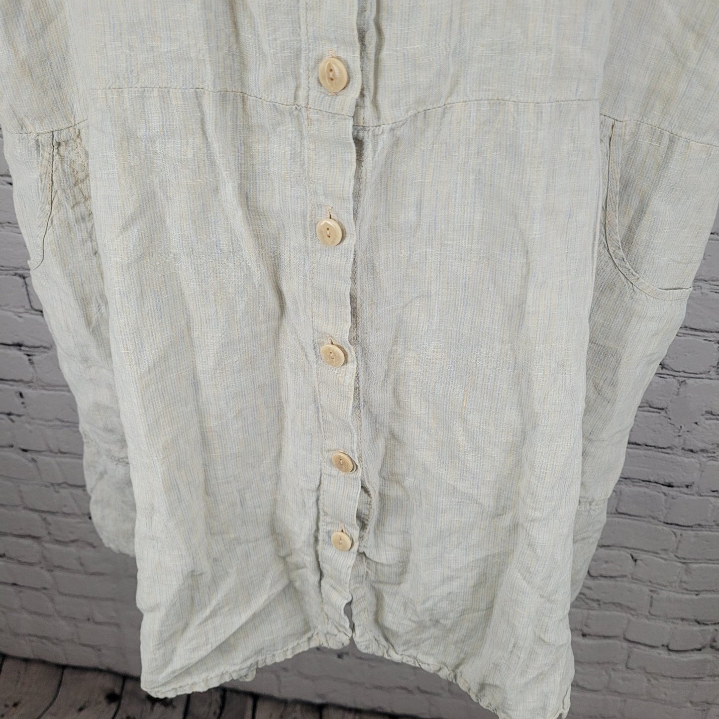FLAX By Jeanne Engelhart Muted Blue Pinstriped Buttoned Unlined Dress Size 2XL