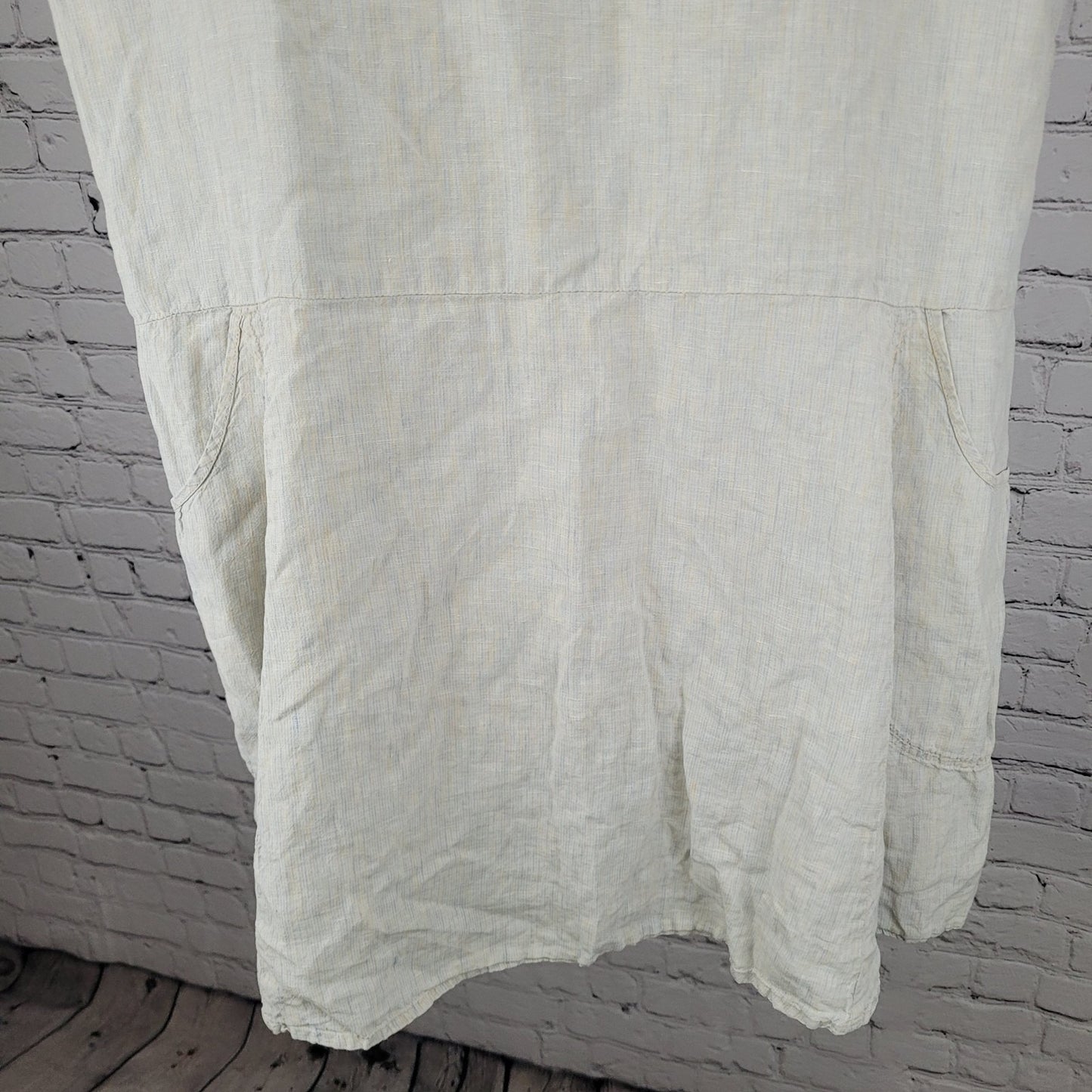 FLAX By Jeanne Engelhart Muted Blue Pinstriped Buttoned Unlined Dress Size 2XL