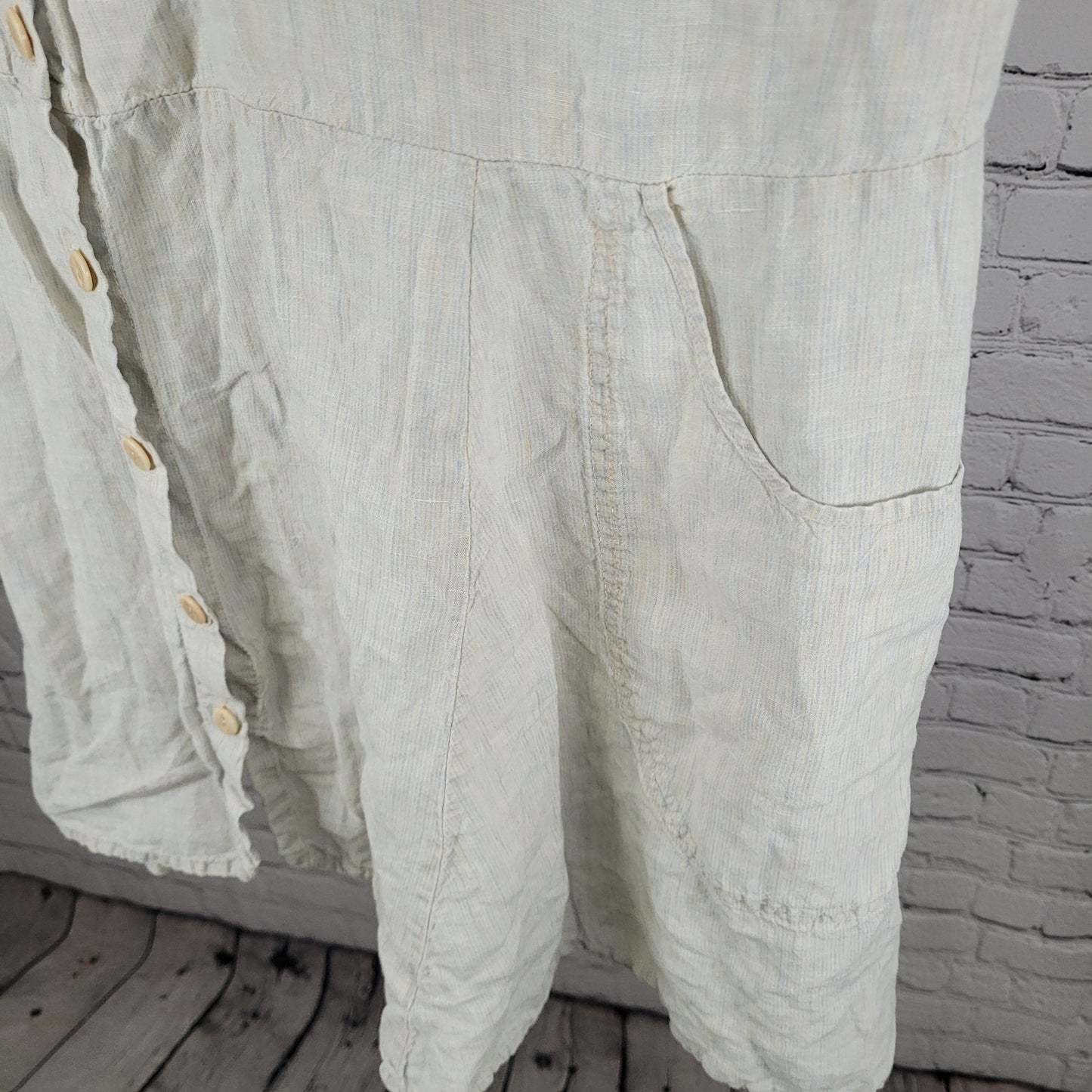 FLAX By Jeanne Engelhart Muted Blue Pinstriped Buttoned Unlined Dress Size 2XL