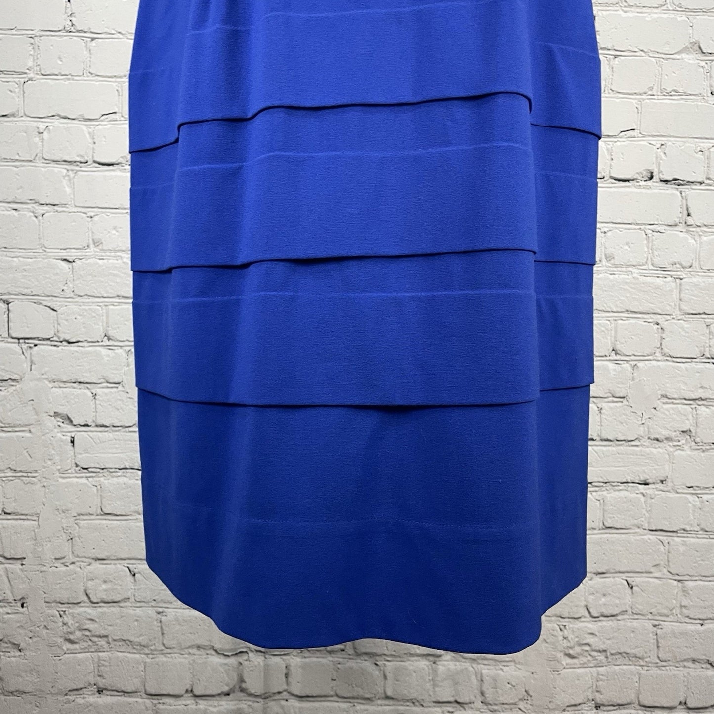 Tahari Arthur S Levine Blue Layered Short Sleeve Zipped Stretch Sheath Dress 12