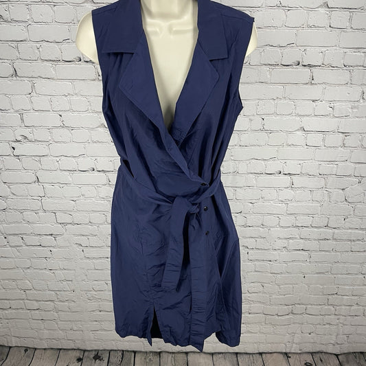 Finley Navy Sleeveless Belted Collar Buttoned Shirt Dress USA Made Size Small S
