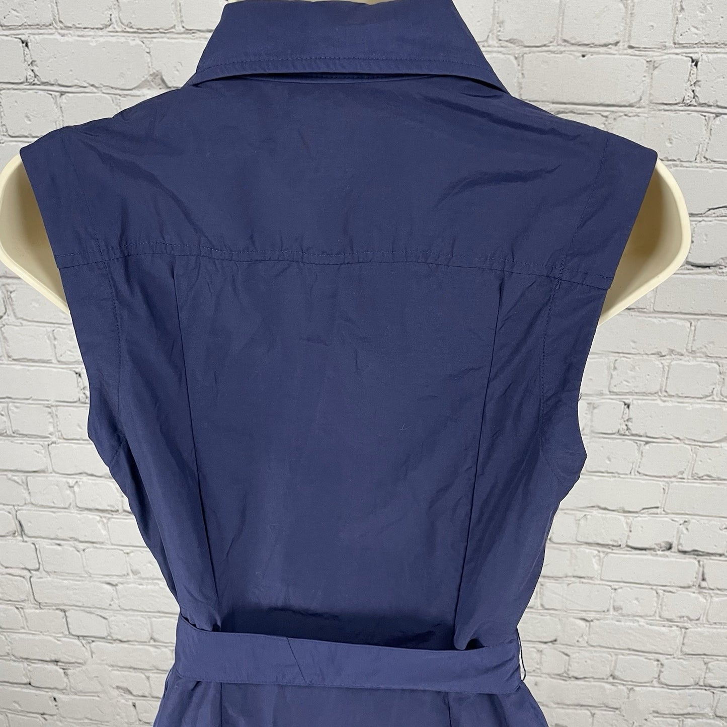 Finley Navy Sleeveless Belted Collar Buttoned Shirt Dress USA Made Size Small S