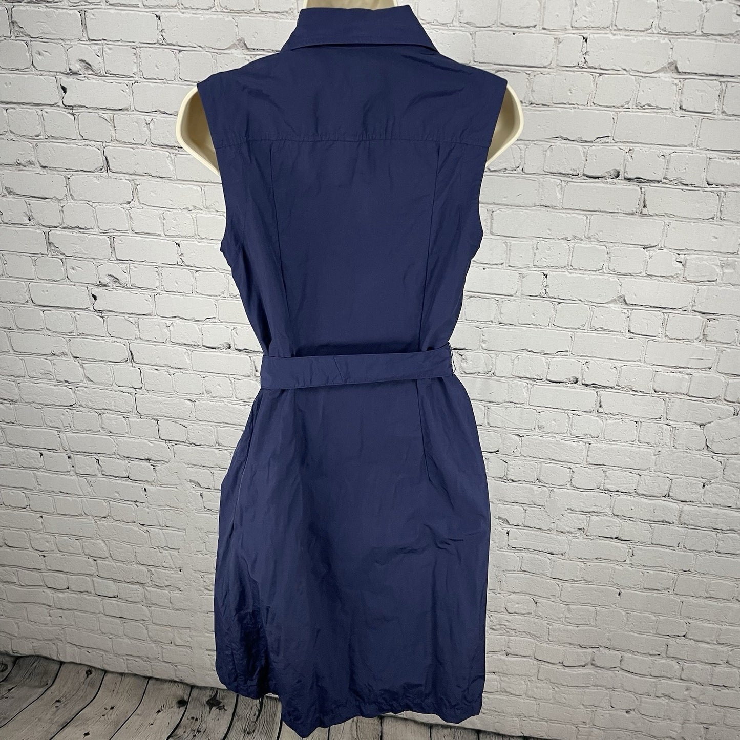 Finley Navy Sleeveless Belted Collar Buttoned Shirt Dress USA Made Size Small S