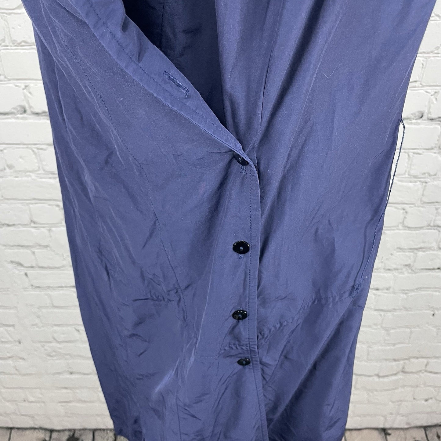 Finley Navy Sleeveless Belted Collar Buttoned Shirt Dress USA Made Size Small S