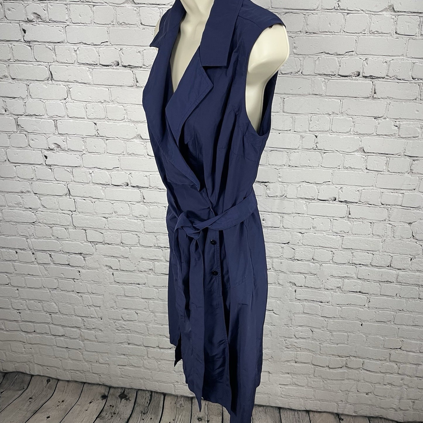 Finley Navy Sleeveless Belted Collar Buttoned Shirt Dress USA Made Size Small S