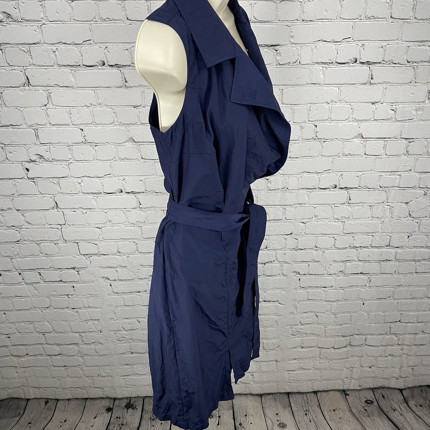 Finley Navy Sleeveless Belted Collar Buttoned Shirt Dress USA Made Size Small S