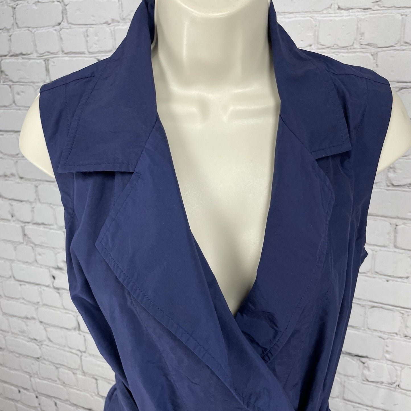 Finley Navy Sleeveless Belted Collar Buttoned Shirt Dress USA Made Size Small S