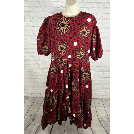 Heritage Clothings Handmade In Africa Poof Sleeve Hi-Low Dress Red W/ Pockets XL