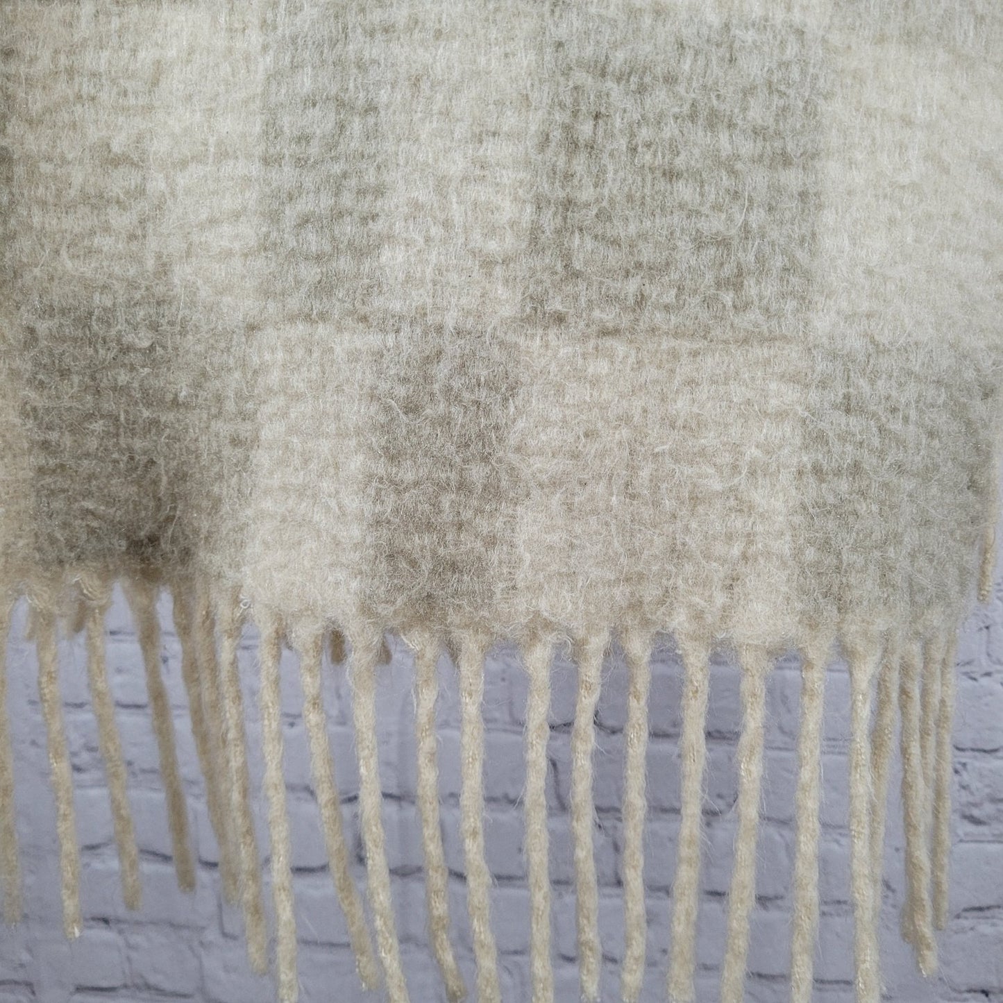 Madewell Beige Check Fringe Soft Rectangle Scarf Neckwarmer Shawl Wrap 77x18