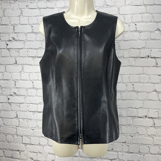 Talbots Black Soft Leather Full Zipped Vest Classic Basic Biker Lined Size 8