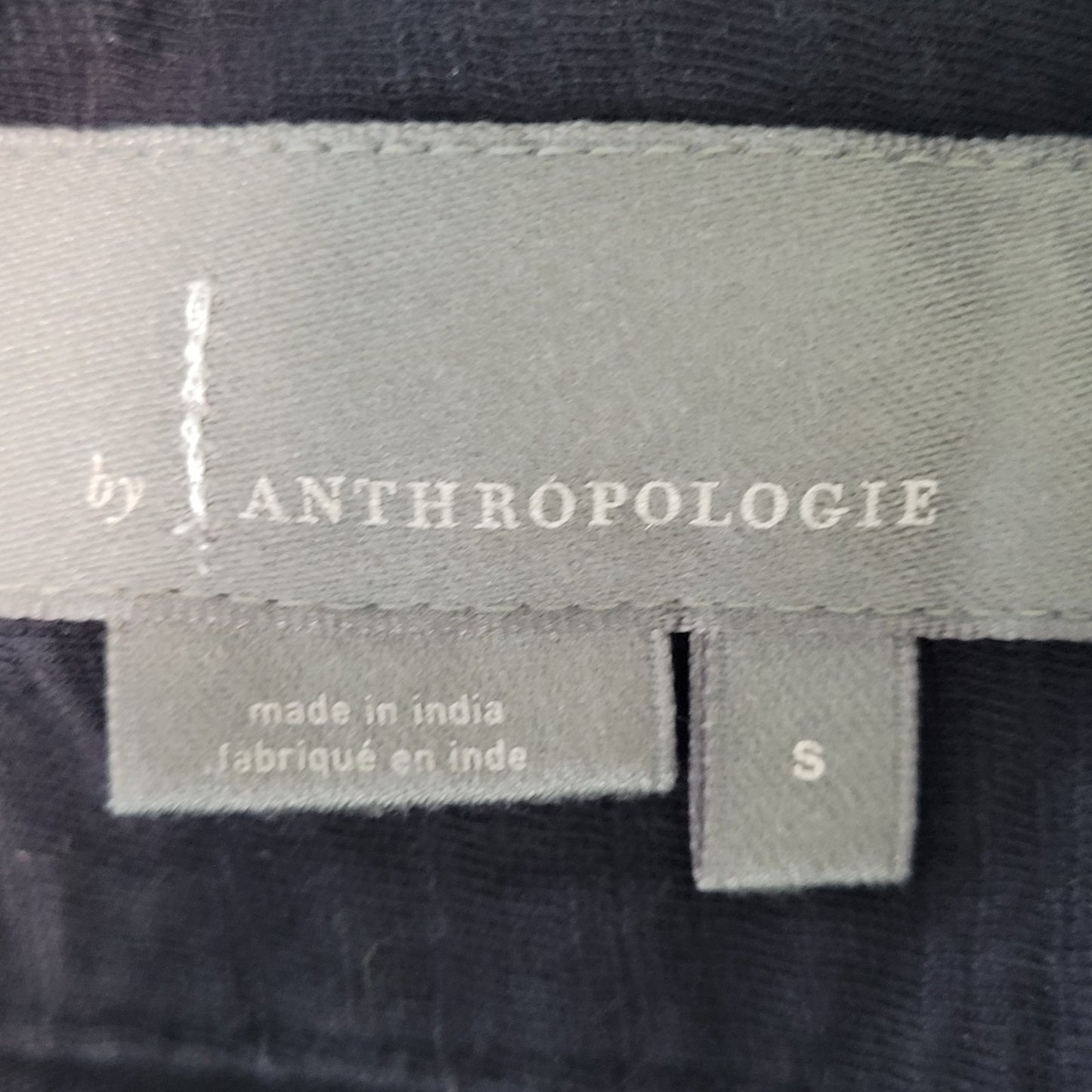 By Anthropologie Black Cotton Floral Embroidered 3/4 Sleeve Boho Top Small S