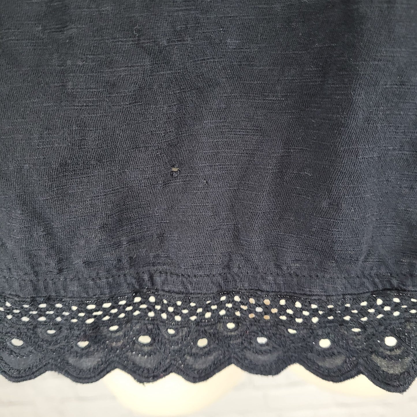 By Anthropologie Black Cotton Floral Embroidered 3/4 Sleeve Boho Top Small S