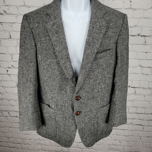 Harris Tweed Grey 100% Wool Handwoven 2 Button Vented Sport Coat Jacket Size 39