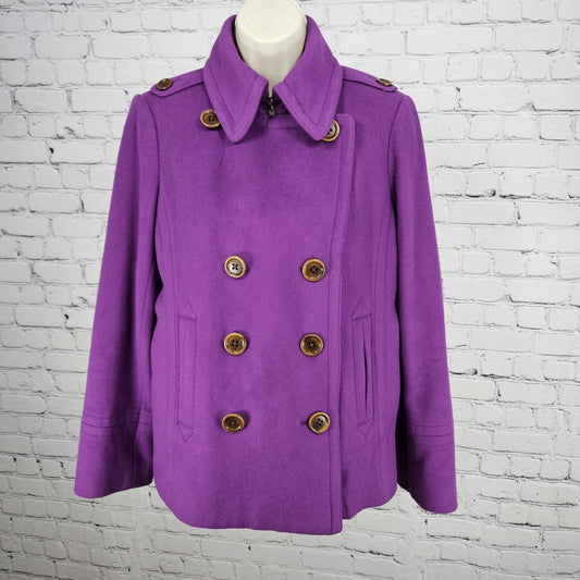 J.Crew Purple 100% Wool Insulated Brown Buttoned Collared Pea Coat Medium M