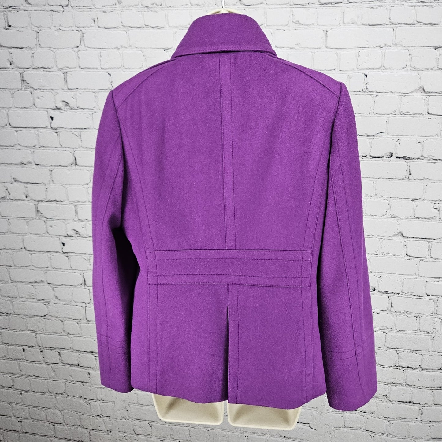 J.Crew Purple 100% Wool Insulated Brown Buttoned Collared Pea Coat Medium M