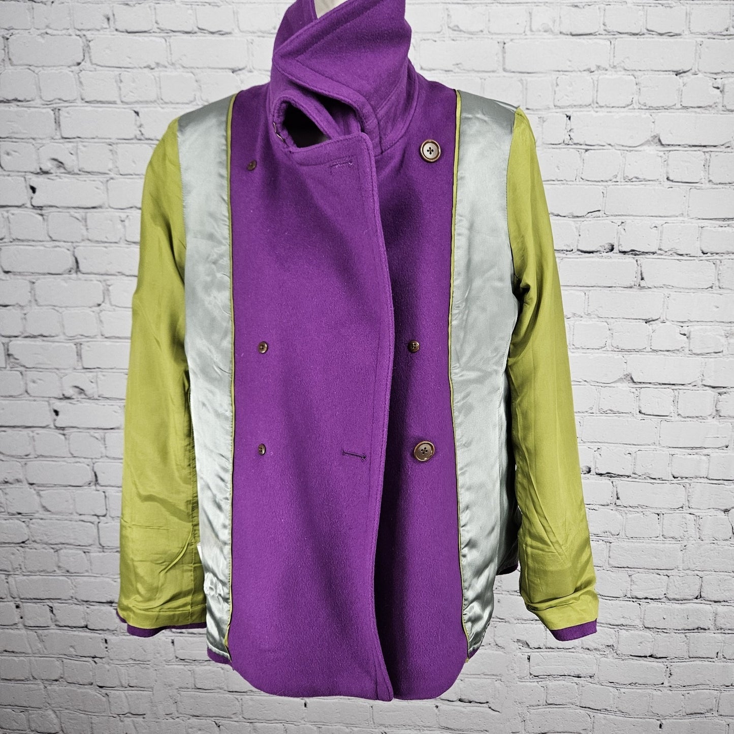 J.Crew Purple 100% Wool Insulated Brown Buttoned Collared Pea Coat Medium M