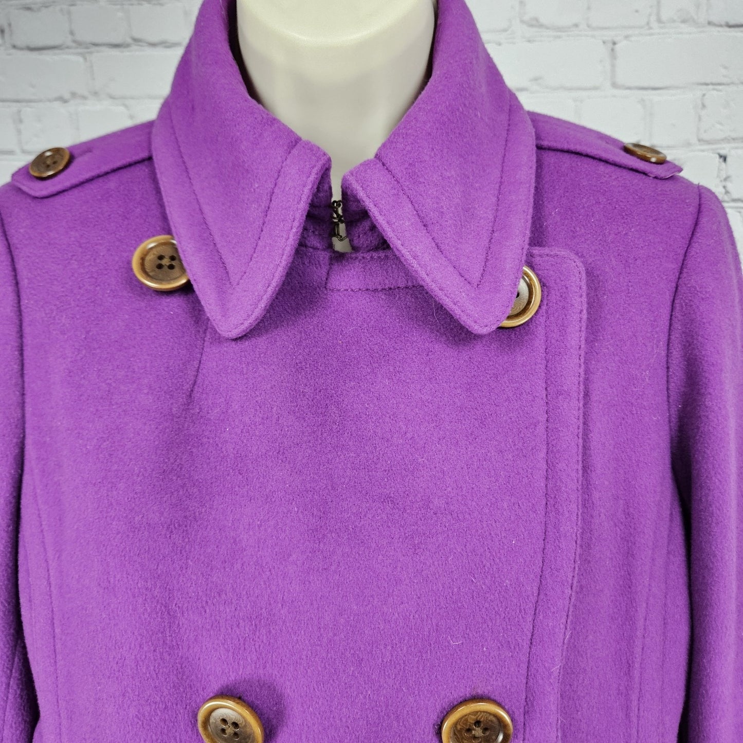 J.Crew Purple 100% Wool Insulated Brown Buttoned Collared Pea Coat Medium M