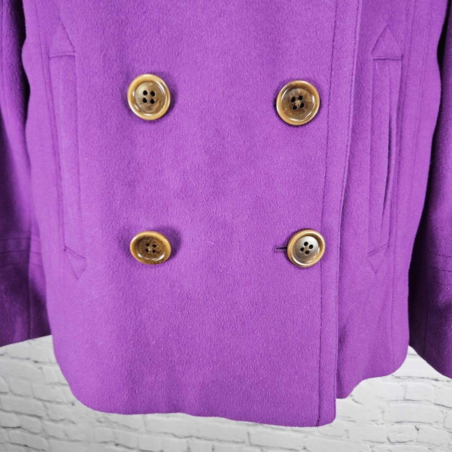 J.Crew Purple 100% Wool Insulated Brown Buttoned Collared Pea Coat Medium M