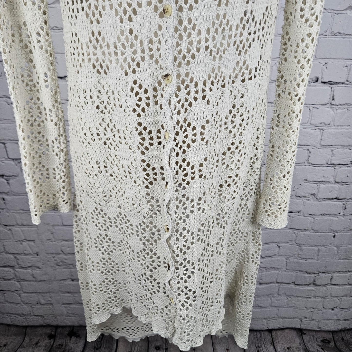 FP Beach Free People Beige Crochet Knit Long Sleeve Cover Up Cardigan Medium M