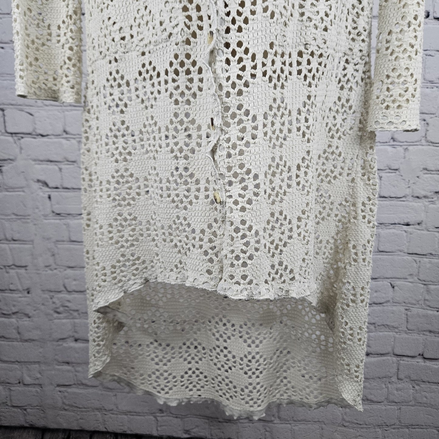 FP Beach Free People Beige Crochet Knit Long Sleeve Cover Up Cardigan Medium M