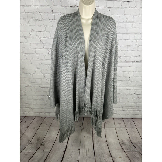 29 Palms Gray Sequined Knit Wrap Shawl With Fringe Women’s One Size