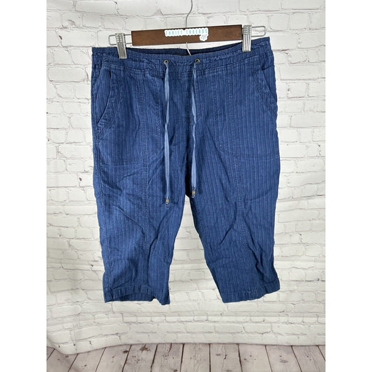 Lee Relaxed Fit Blue Linen Blend Striped Pull On Drawstring Shorts 8 (30 x 14.5)