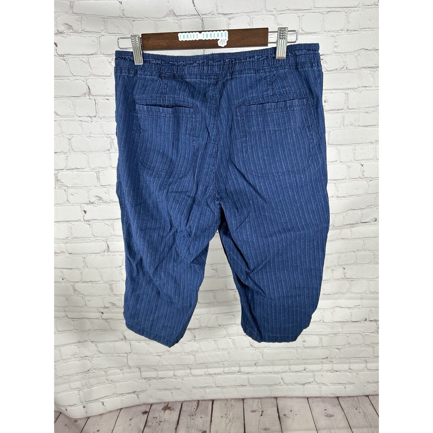 Lee Relaxed Fit Blue Linen Blend Striped Pull On Drawstring Shorts 8 (30 x 14.5)