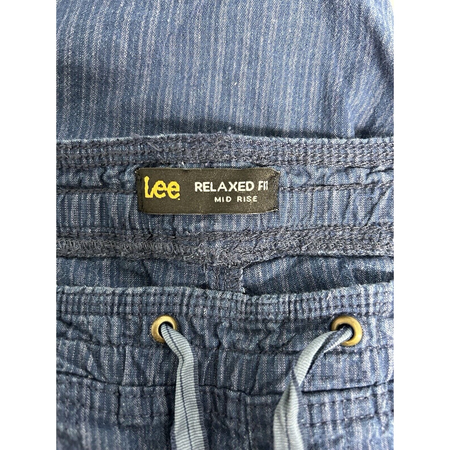Lee Relaxed Fit Blue Linen Blend Striped Pull On Drawstring Shorts 8 (30 x 14.5)