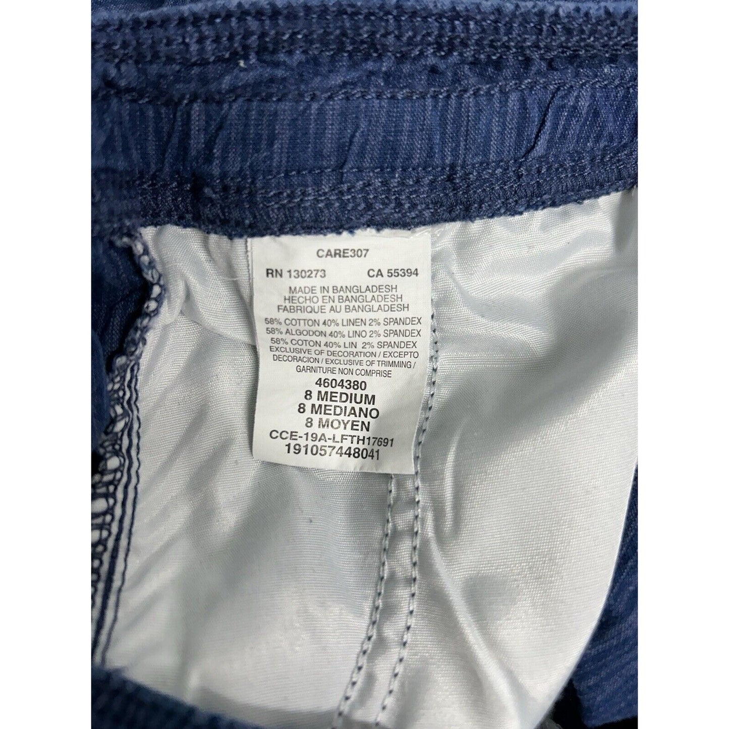 Lee Relaxed Fit Blue Linen Blend Striped Pull On Drawstring Shorts 8 (30 x 14.5)