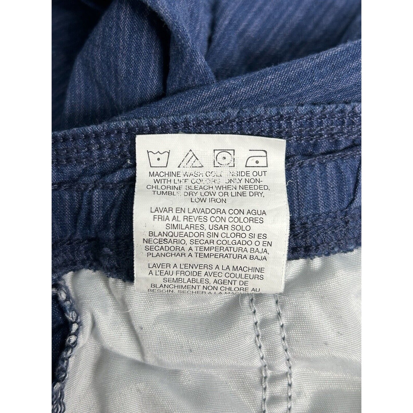 Lee Relaxed Fit Blue Linen Blend Striped Pull On Drawstring Shorts 8 (30 x 14.5)