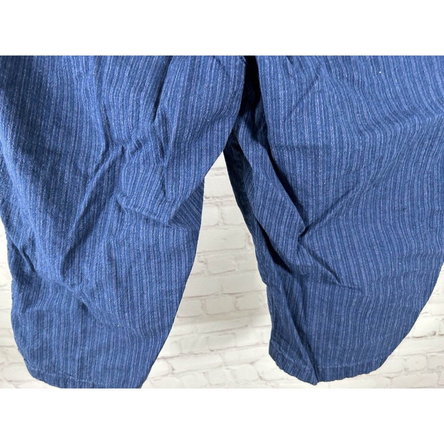 Lee Relaxed Fit Blue Linen Blend Striped Pull On Drawstring Shorts 8 (30 x 14.5)