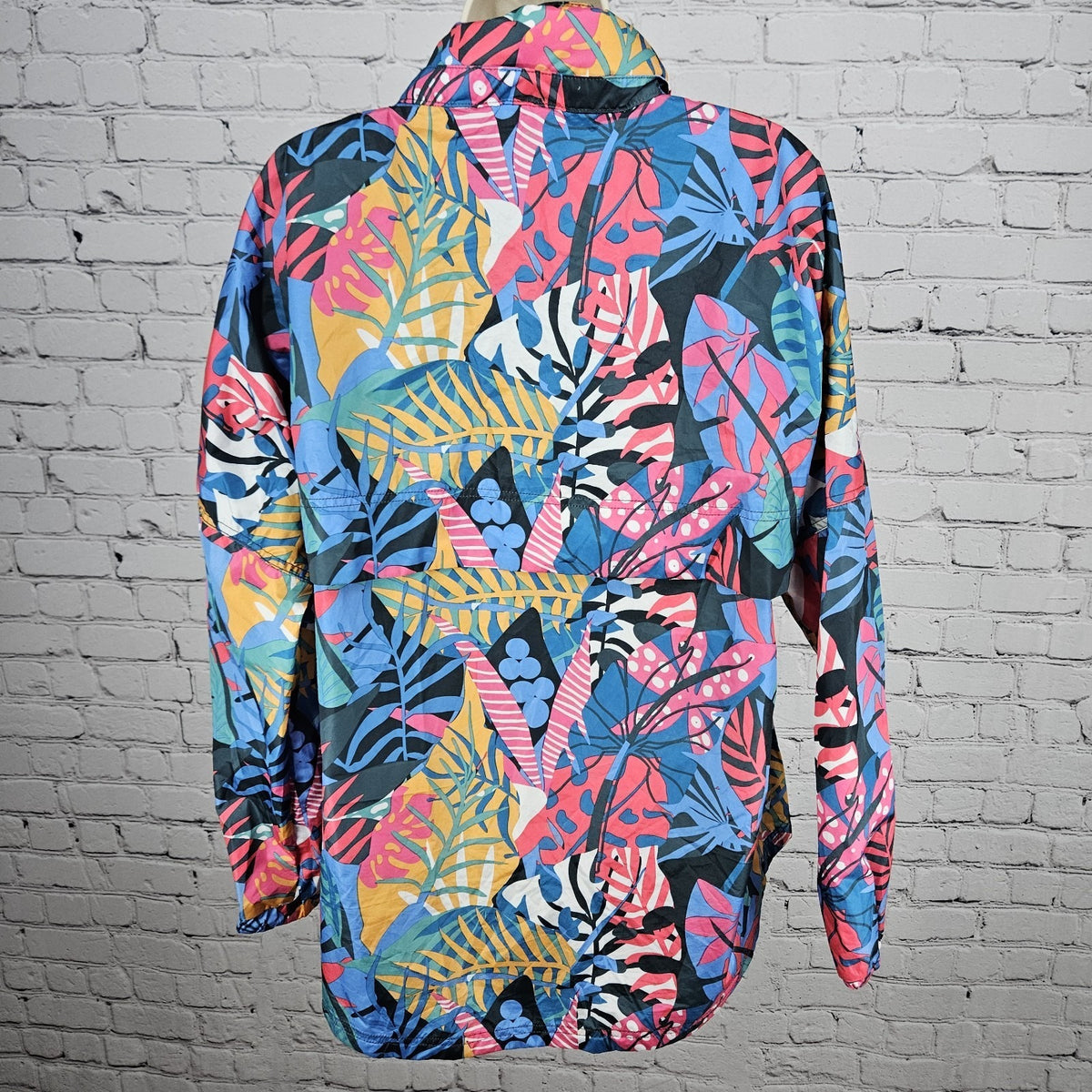 Lauren James Multicolor Leaves Hideable Hood Zip Pocket Windbreaker Jacket Large