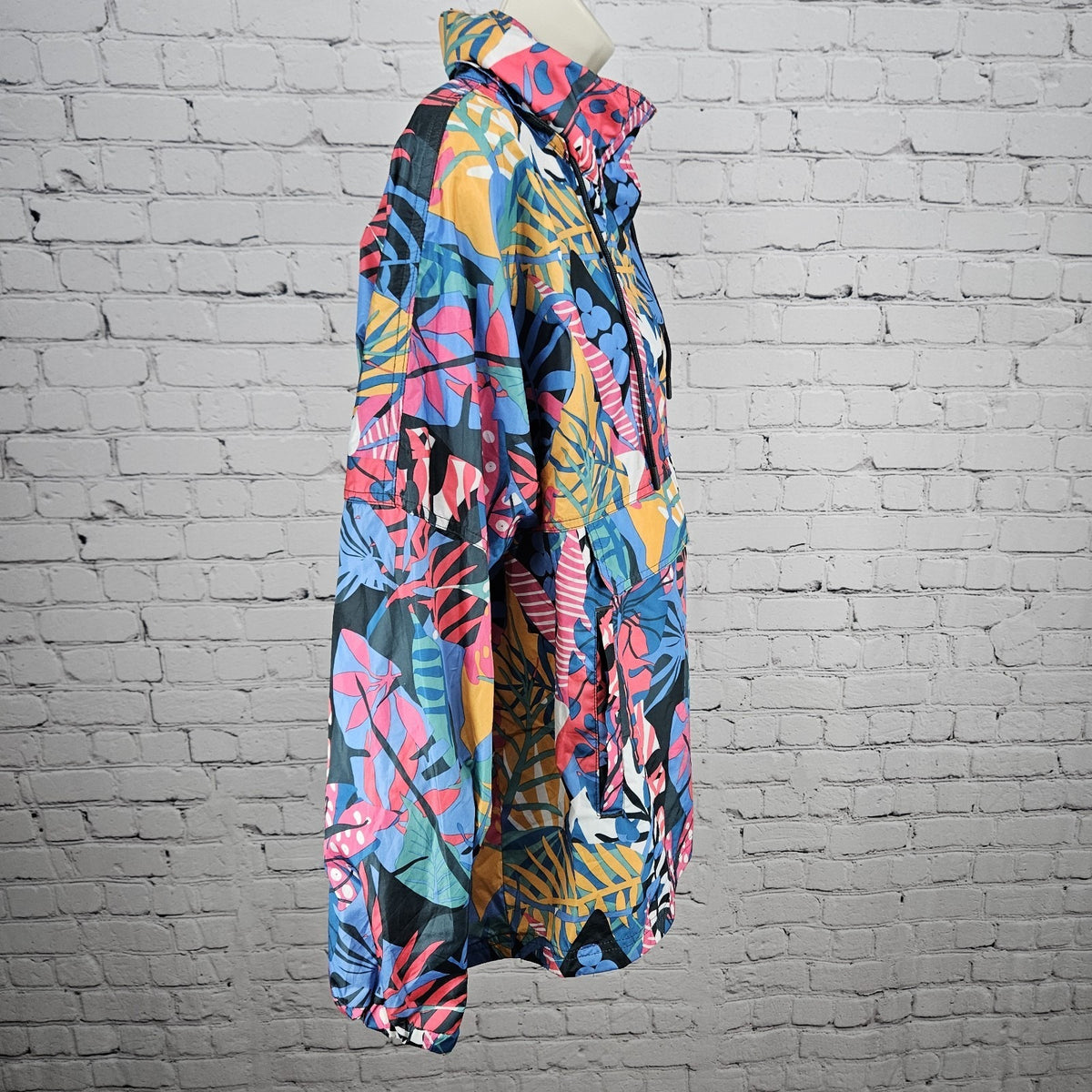 Lauren James Multicolor Leaves Hideable Hood Zip Pocket Windbreaker Jacket Large