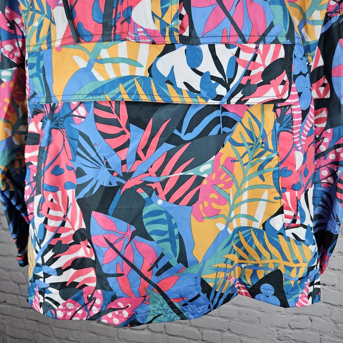 Lauren James Multicolor Leaves Hideable Hood Zip Pocket Windbreaker Jacket Large