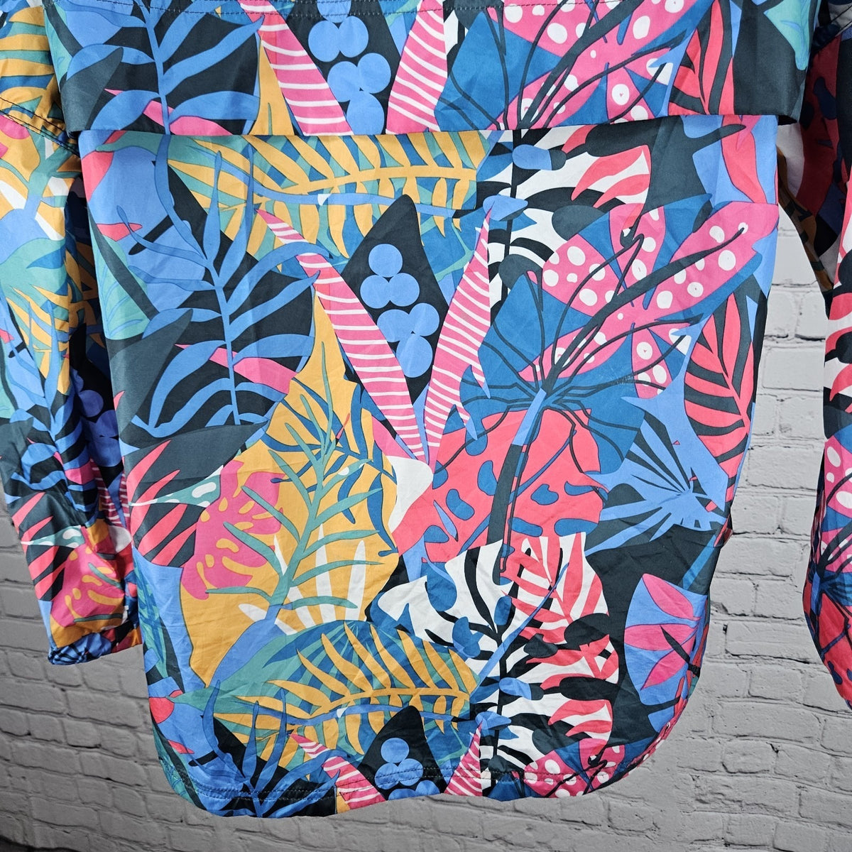 Lauren James Multicolor Leaves Hideable Hood Zip Pocket Windbreaker Jacket Large