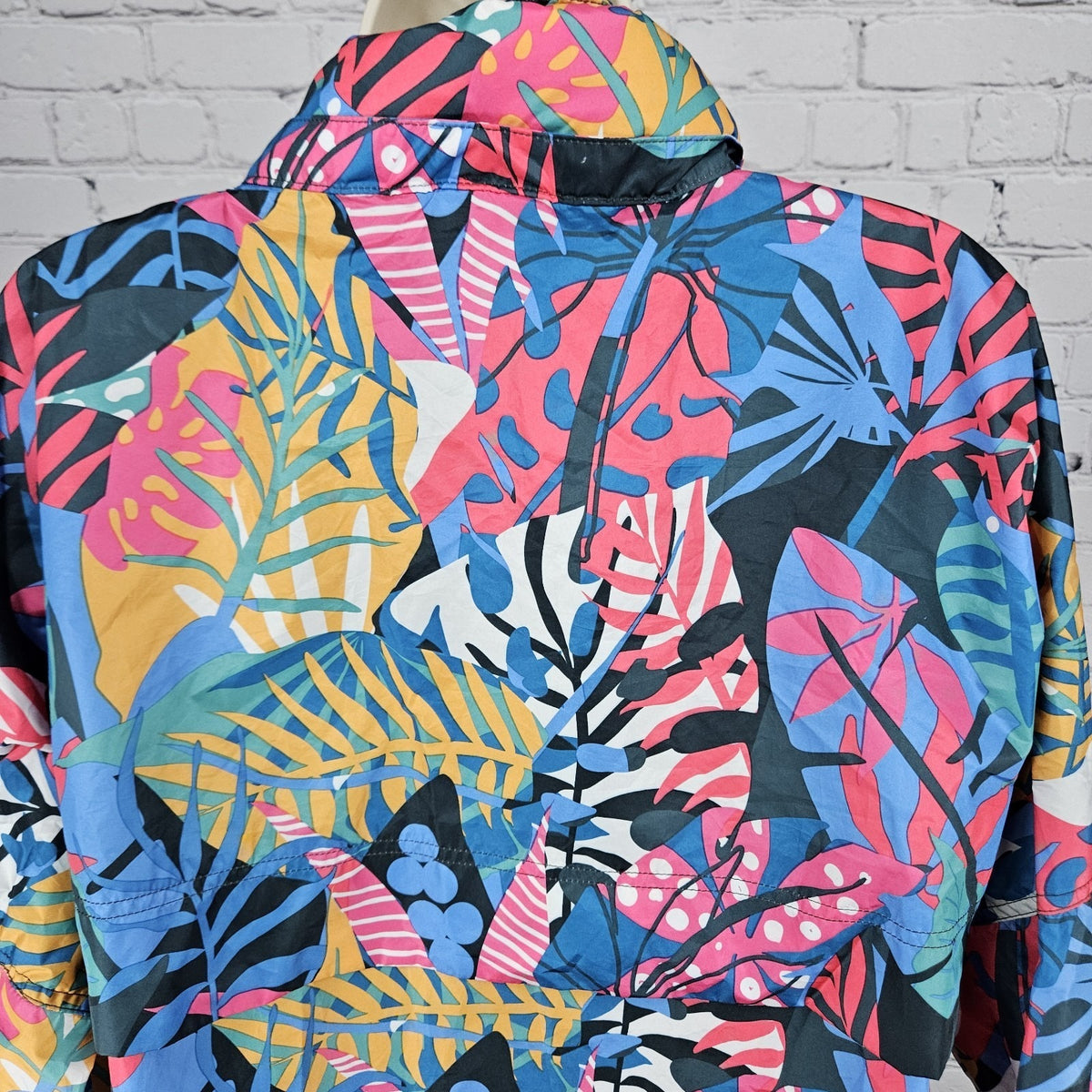 Lauren James Multicolor Leaves Hideable Hood Zip Pocket Windbreaker Jacket Large