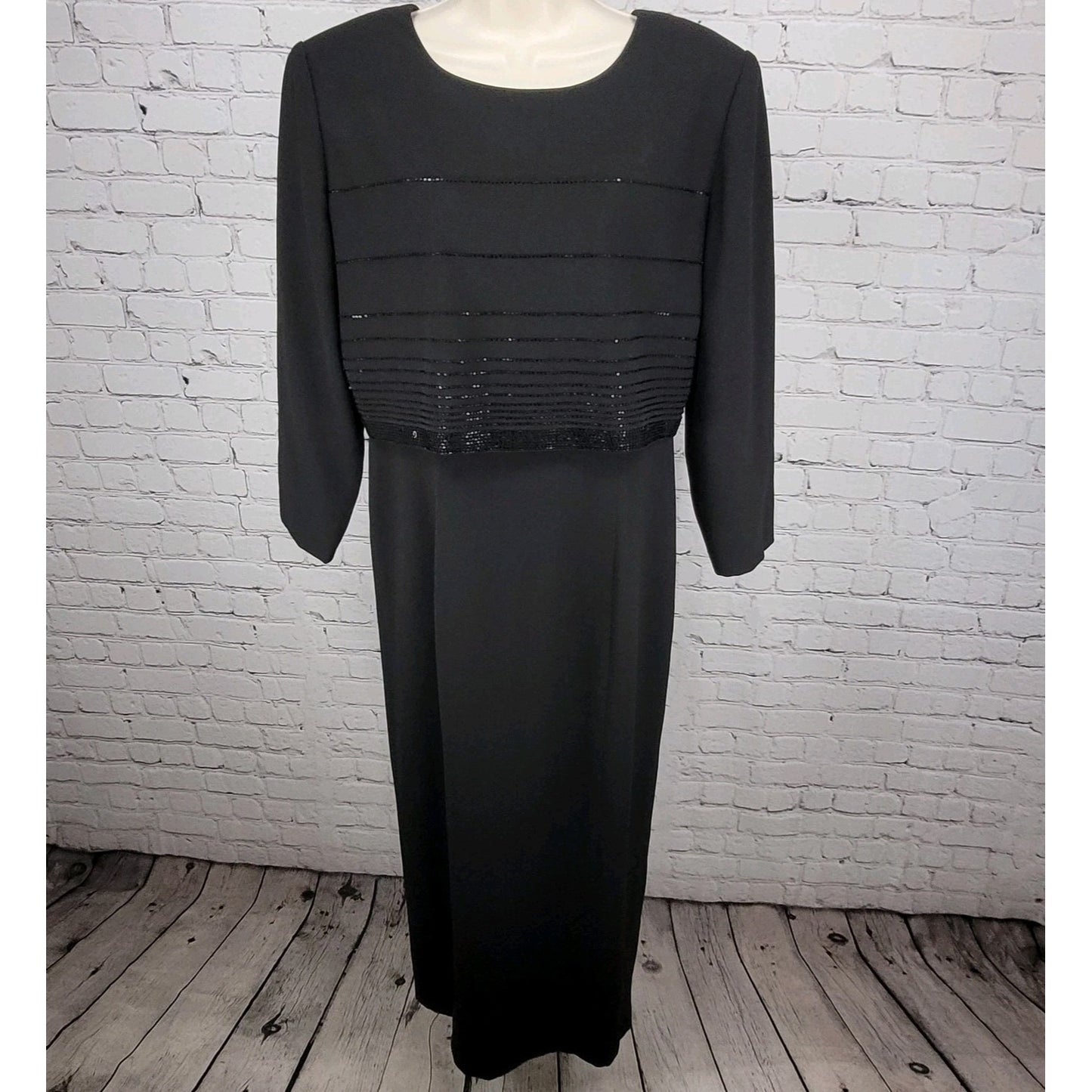 VTG Rimini Black Long Sleeve Beaded Buttoned Back Slit Jacket Dress Size 14