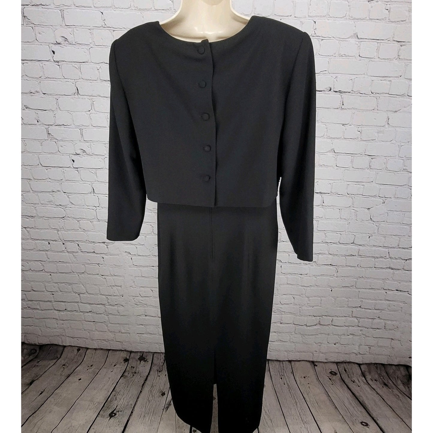VTG Rimini Black Long Sleeve Beaded Buttoned Back Slit Jacket Dress Size 14