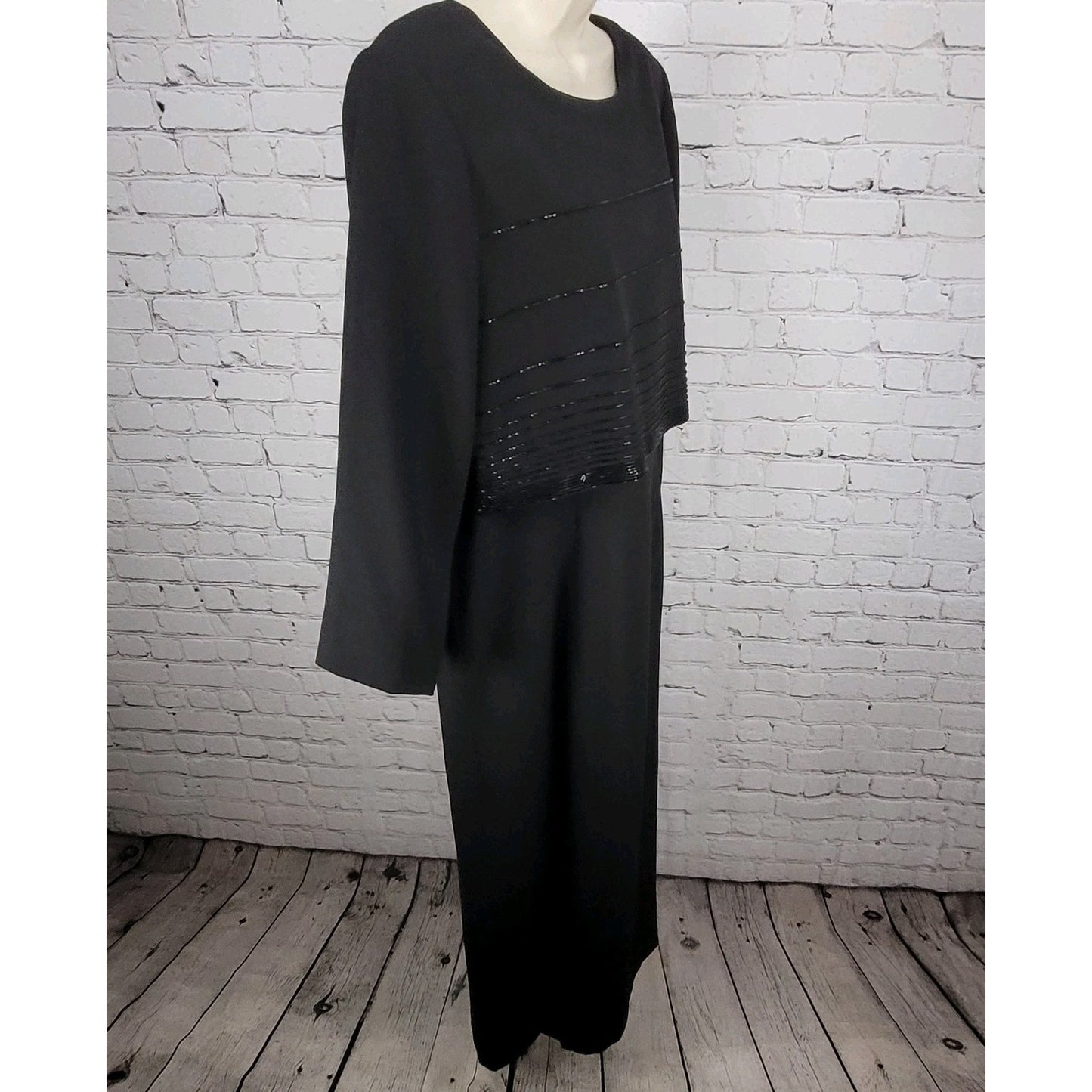 VTG Rimini Black Long Sleeve Beaded Buttoned Back Slit Jacket Dress Size 14