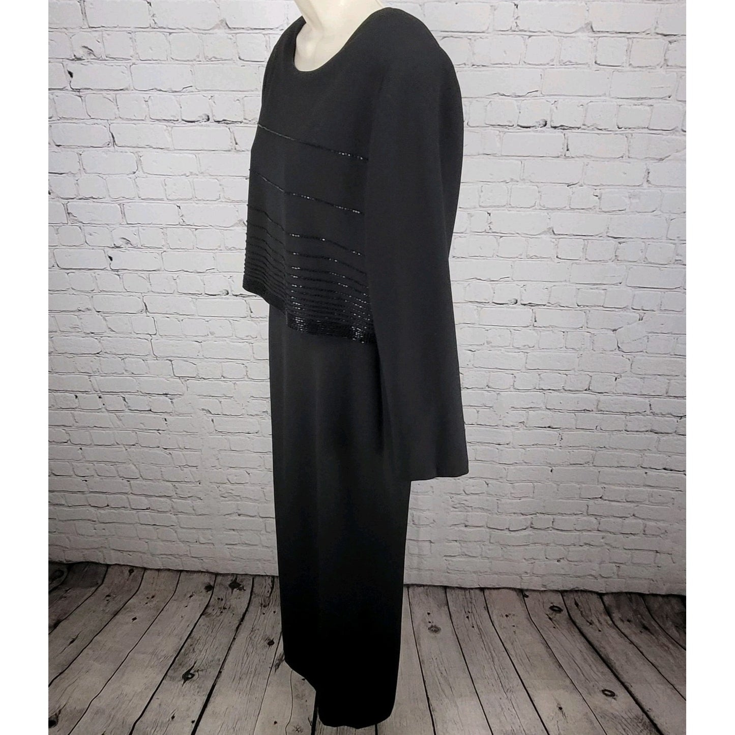 VTG Rimini Black Long Sleeve Beaded Buttoned Back Slit Jacket Dress Size 14