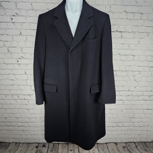 VTG Balmerino Navy Blue 100% Wool Buttoned Collared Lined Over Coat USA Small S