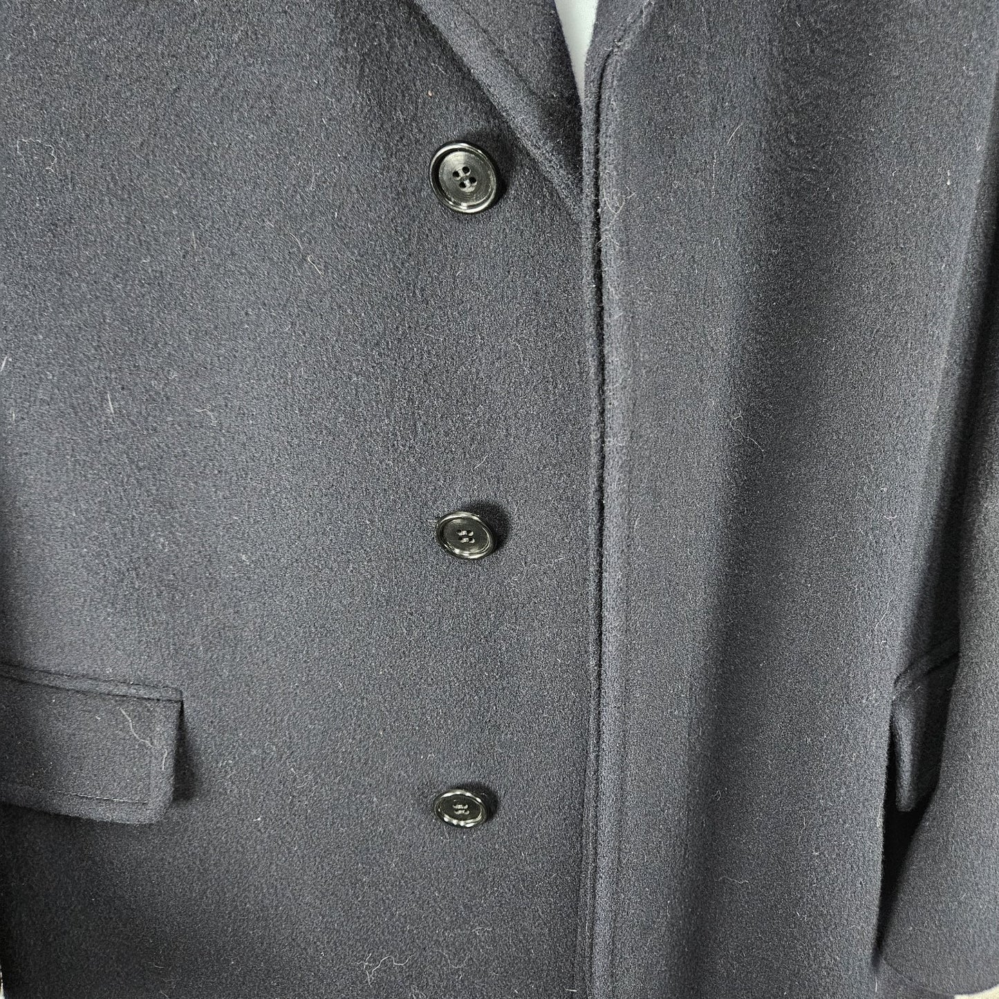 VTG Balmerino Navy Blue 100% Wool Buttoned Collared Lined Over Coat USA Small S