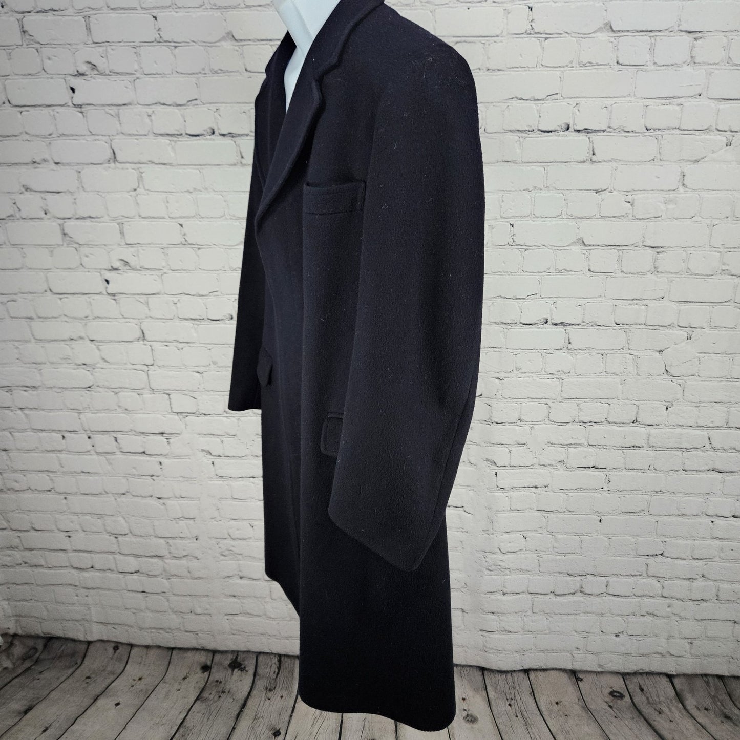 VTG Balmerino Navy Blue 100% Wool Buttoned Collared Lined Over Coat USA Small S