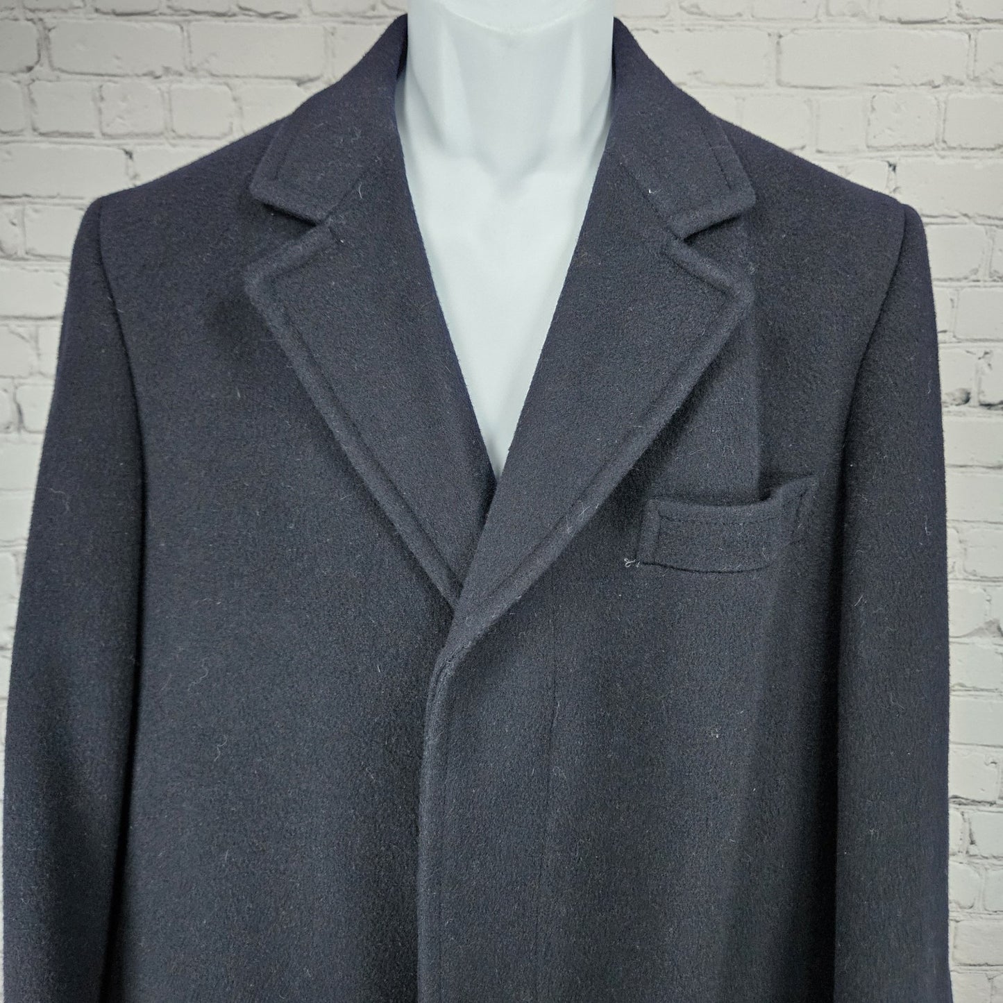 VTG Balmerino Navy Blue 100% Wool Buttoned Collared Lined Over Coat USA Small S
