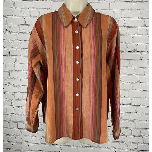 Chico’s Multicolor Striped Lightweight Oyster Shell Button Up Shirt Size 1 US 8