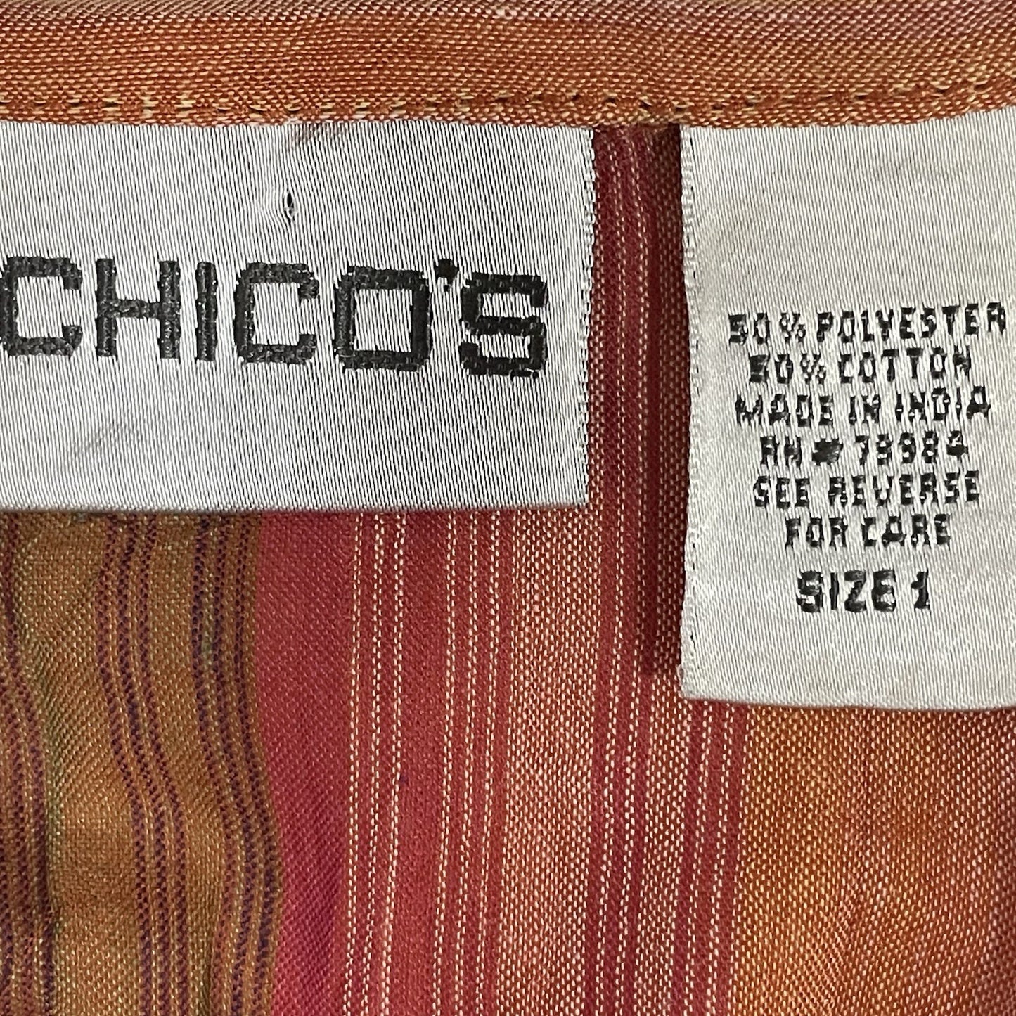 Chico’s Multicolor Striped Lightweight Oyster Shell Button Up Shirt Size 1 US 8