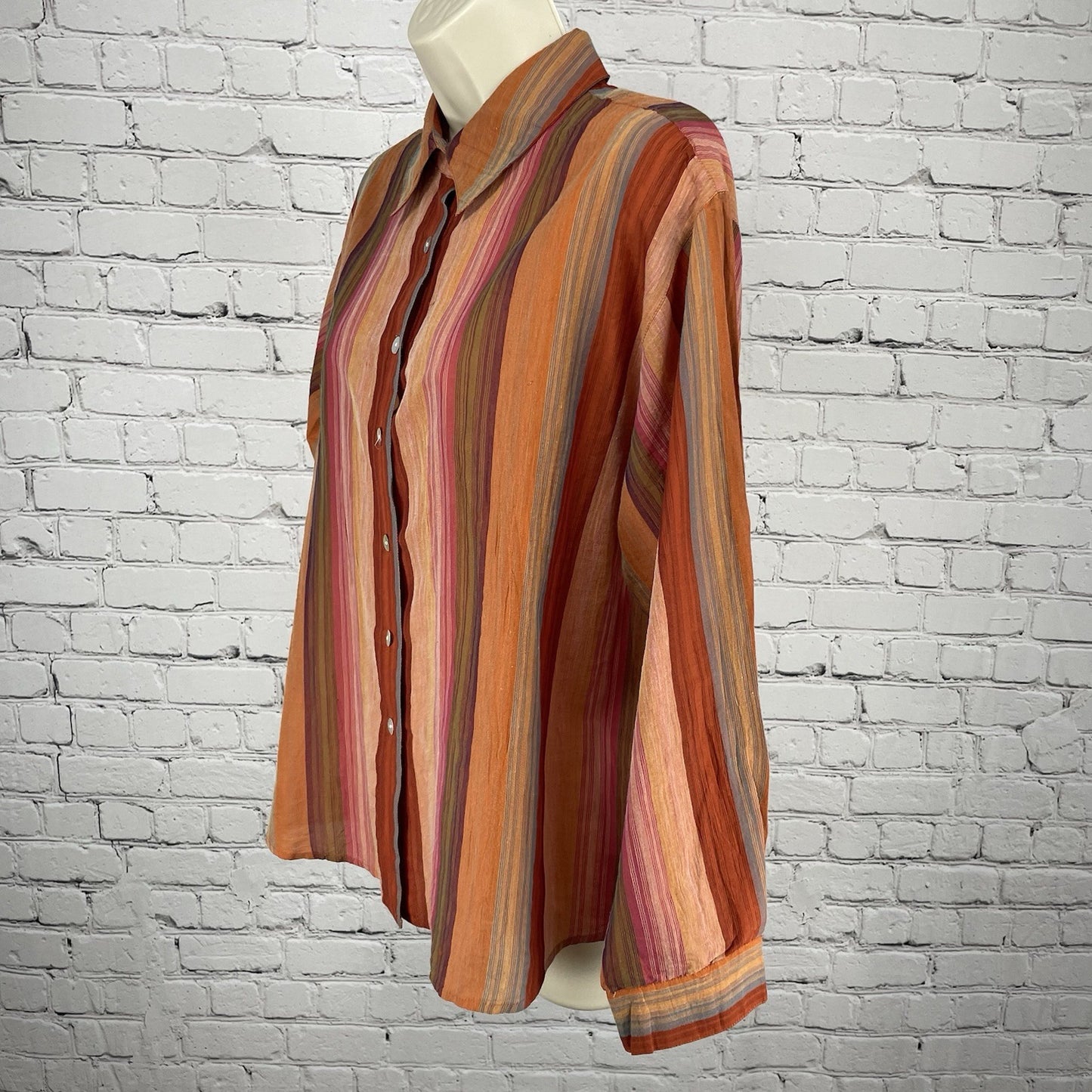 Chico’s Multicolor Striped Lightweight Oyster Shell Button Up Shirt Size 1 US 8