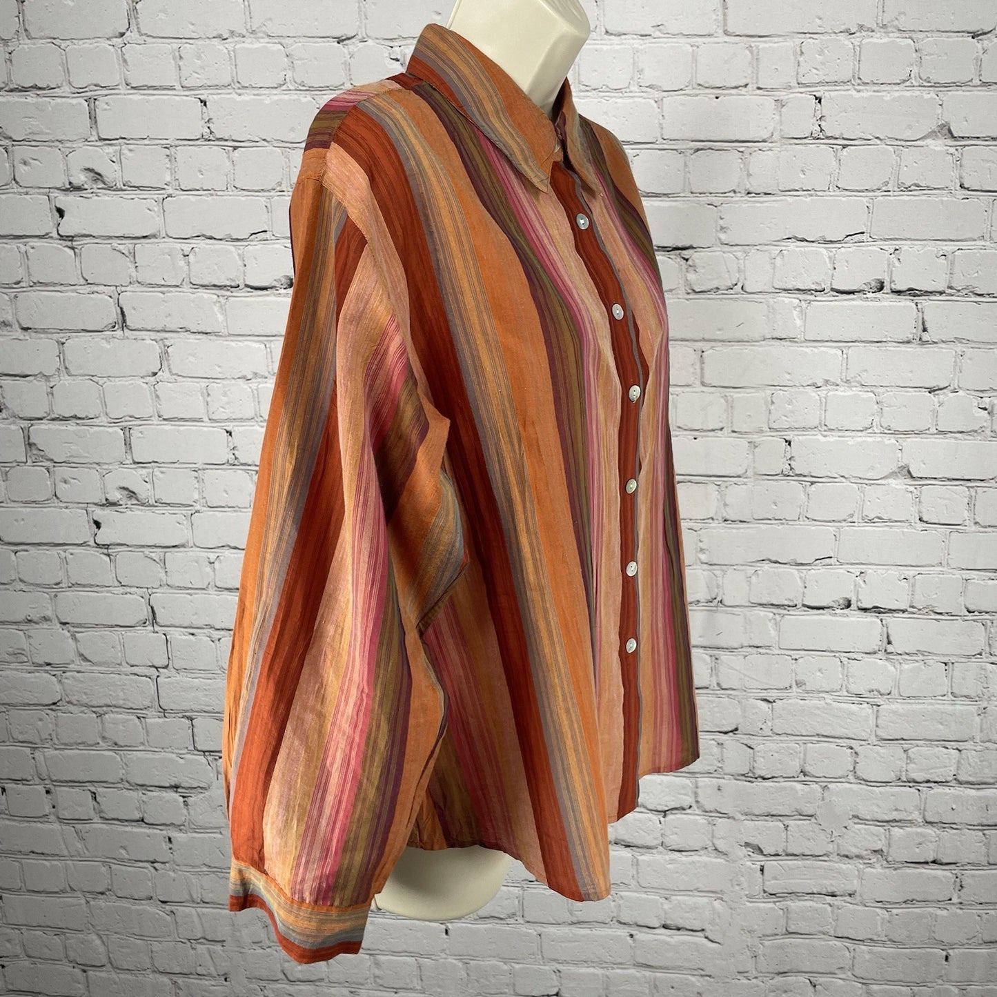 Chico’s Multicolor Striped Lightweight Oyster Shell Button Up Shirt Size 1 US 8
