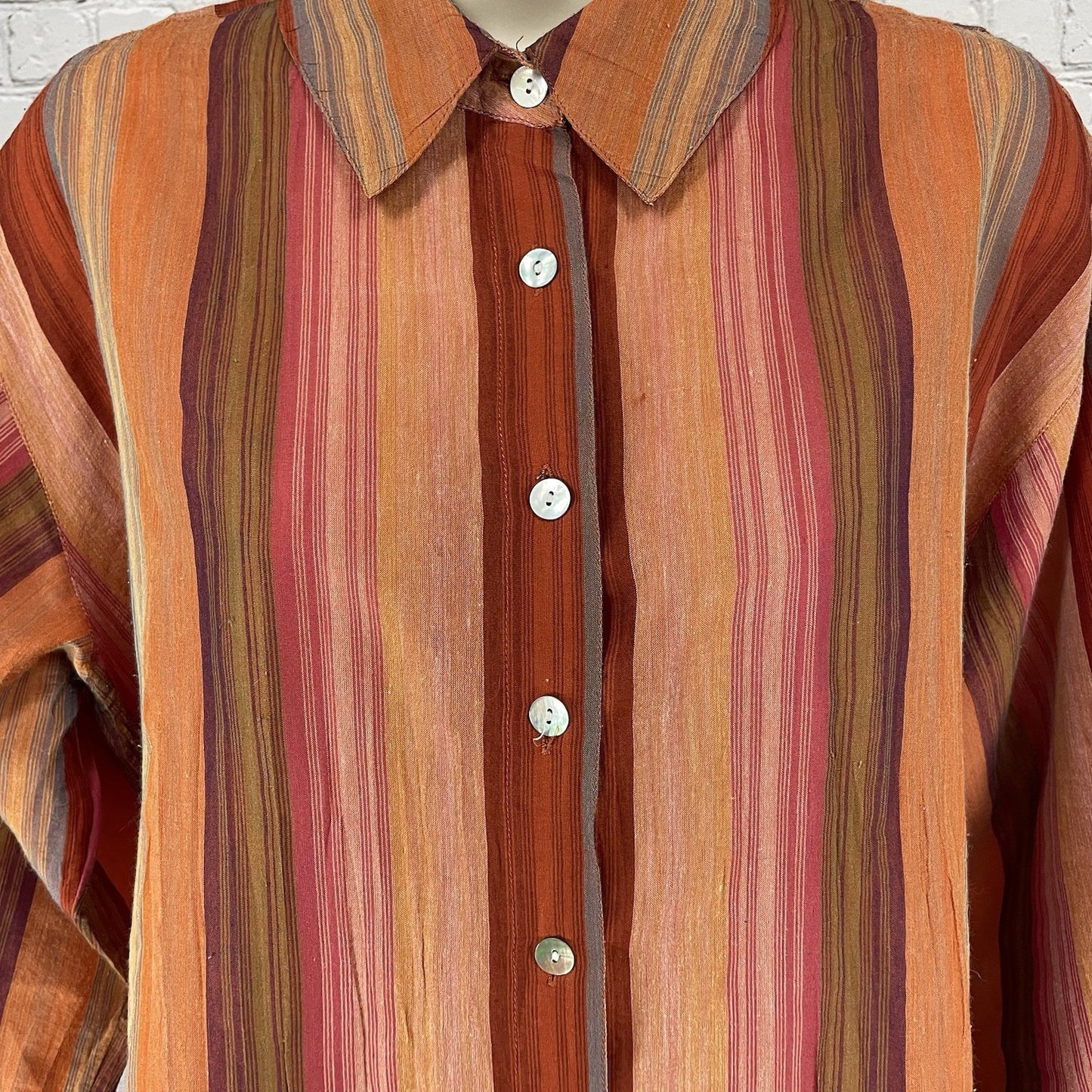 Chico’s Multicolor Striped Lightweight Oyster Shell Button Up Shirt Size 1 US 8