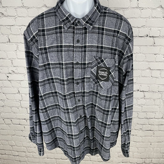 Samuel Adams Brist MFG Grey Plaid Flannel Button Up Long Sleeve Shirt Size XXL